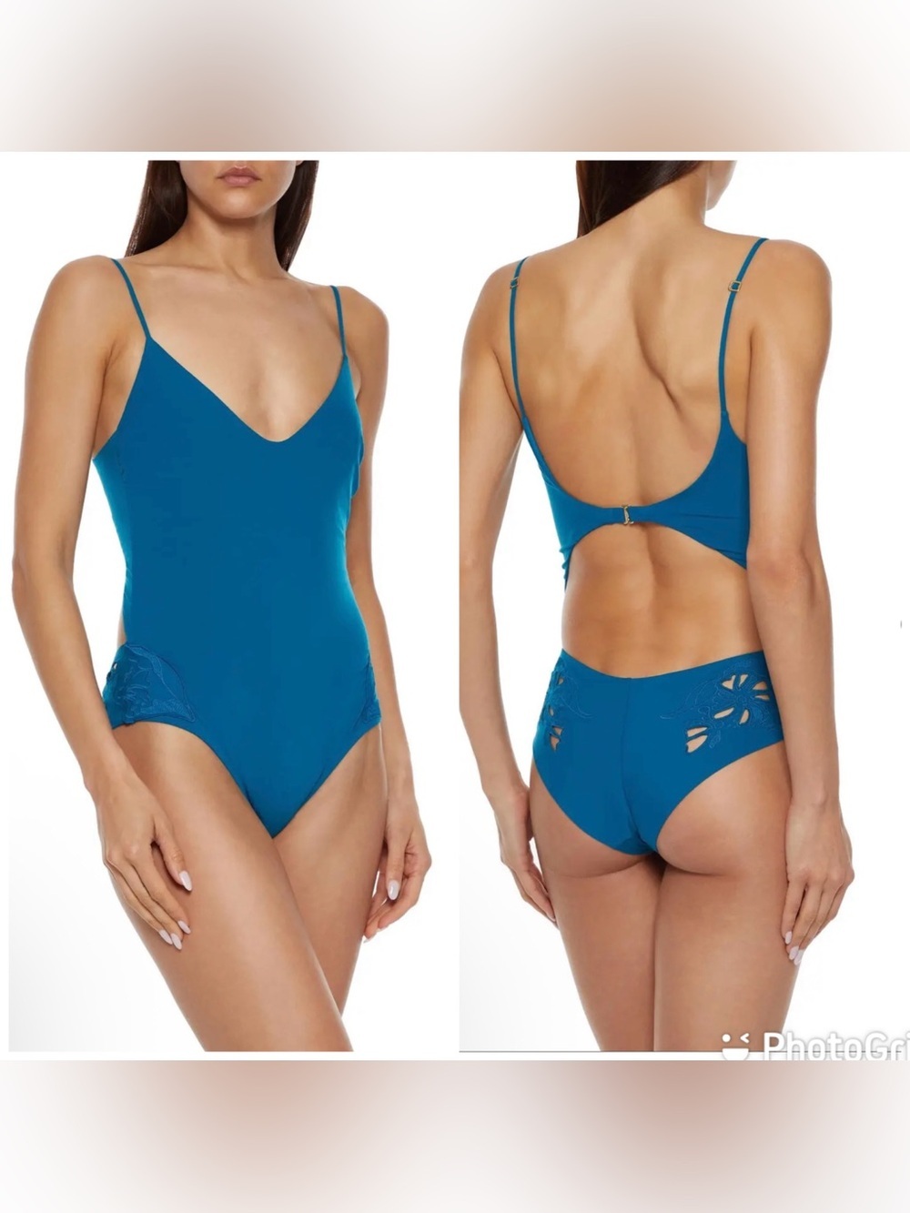 NEW La Perla Anemone One Piece Lace Cutout Swimsuit Turquoise Blue 36B